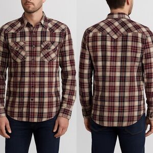 American Eagle Men’s Vintage Fit Plaid Western Shirt LargeSnap Front 100%Cotton